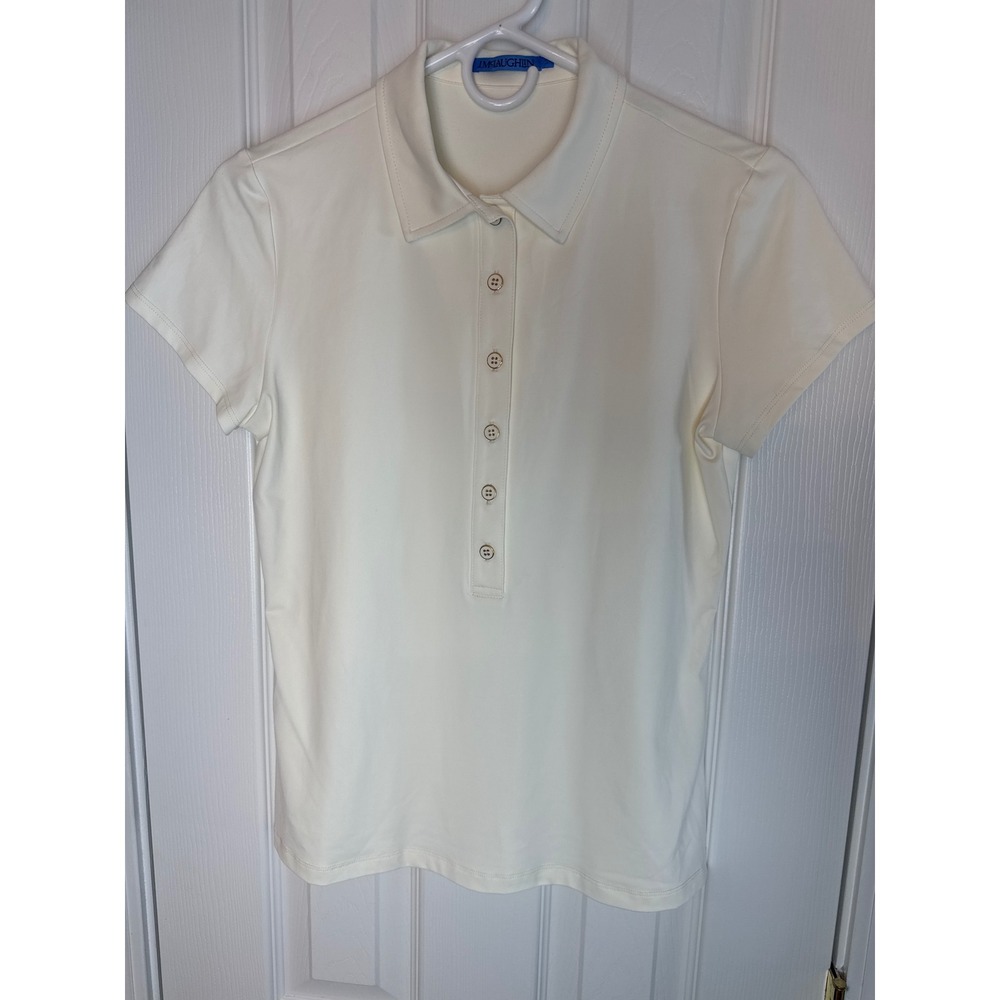J.McLaughlin Womens Small Cream Stretch Polo Shirt Short Sleeve Golf Preppy